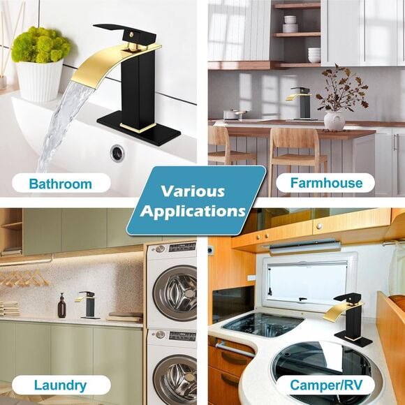 Midanya Bathroom Sink Faucet Waterfall Spout Single Handle 1 Hole Deck Mount Mix - Picture 6 of 8